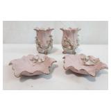 Beautiful Antique Pink Ruffled Dresser Set