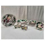 Hand Painted "Fruit" Iron Stone Bowls & Shakers