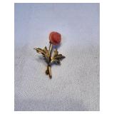 Vintage Carved Coral Rose Brooch Pin