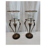 Pair of Brass Hurricane Shade Candle Holders