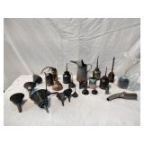 Large lot of Vintage Thumb Oilers, Funnels, & More