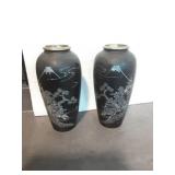Pair of Japanese Bronze vases with Mother of Pearl