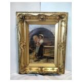 Acrylic on Canvas "Woman with Tambourine" in Frame