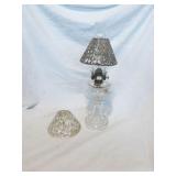 Antique Oil Lamp With Metal Lace Shades
