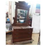 Vintage Marble Top Dresser with Tilt Mirror