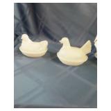 Pair of Small Milk Glass Hens on Nest