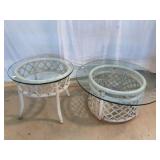 White Rattan Glass Top Coffee & Side Table