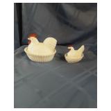 Pair of Small Milk Glass Hens on Nest
