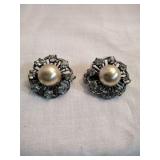 Pair of Art Deco Rhinestone Pearl Brooch