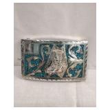 Signed Sterling Silver Cowboy Boot Belt Buckle