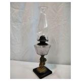 "Grape Harvest" Figural Girl & Dog Oil Lamp