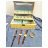 Vintage Jewelry Box and 4 Ladies Watches