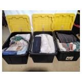 3 Large Storage Totes with Blankets & Pillows