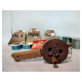 Vintage Wooden Ice Fishing Reel & Fishing Line