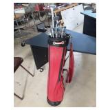 Vintage Red Canvas Golf Bag with Clubs