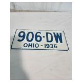 1936 Ohio License Plate, Single