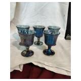 Indiana Blue Carnival Glass Goblets (5)