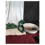 Ceramic Garden frog and enamel bowl