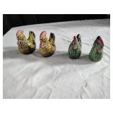 2 Pair Ceramic Rooster Salt and Pepper Shakers