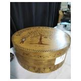 Vintage Wooden Round Box With Family Tree