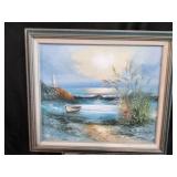 Framed Oil On Cavas, Lighthouse