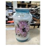 Large Ceramic Vase with Flowers and Gold Trim