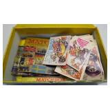 box of Matchbox collector stickers & catalogs