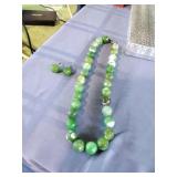 Faceted Green Agate Necklace and Earrings Set.