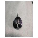 Purple Banded Agate Wire Wrapped Pendant