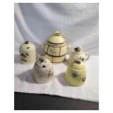 4 Vtg Honey Jars and 1 Tea Jar