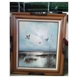 Framed Acrylic on Canvas Mallard Ducks.
