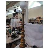 Wood and Brass Tall Table Lamp