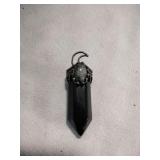 Black Agate Or Obsidian Hexagon Pendant w/