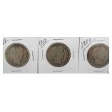 (3) Barber Silver Half Dollars. Dates: 1899,