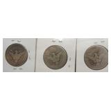 (3) Barber Silver Half Dollars. Dates: 1907,