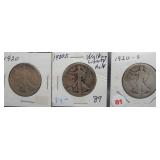 (3) Walking Liberty Silver Half Dollars. Dates: