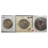 (3) Walking Liberty Silver Half Dollars. Dates: