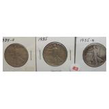 (3) Walking Liberty Silver Half Dollars. Dates: