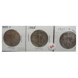 (3) Walking Liberty Silver Half Dollars. Dates: