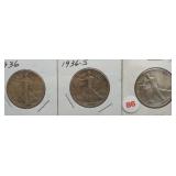 (3) Walking Liberty Silver Half Dollars. Dates: