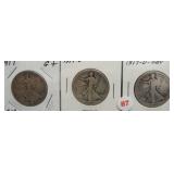 (3) Walking Liberty Silver Half Dollars. Dates: