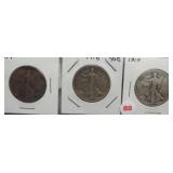 (3) Walking Liberty Silver Half Dollars. Dates: