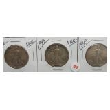 (3) 1943 Walking Liberty Silver Half Dollars.