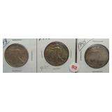(3) Walking Liberty Silver Half Dollars. Dates: