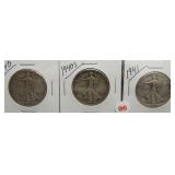 (3) Walking Liberty Silver Half Dollars. Dates: