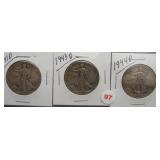 (3) Walking Liberty Silver Half Dollars. Dates: