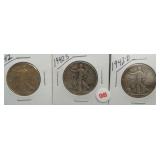 (3) Walking Liberty Silver Half Dollars.