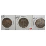 (3) Walking Liberty Silver Half Dollars. Dates: