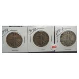 (3) Walking Liberty Silver Half Dollars. Dates: