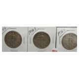 (3) Walking Liberty Silver Half Dollars. Dates: